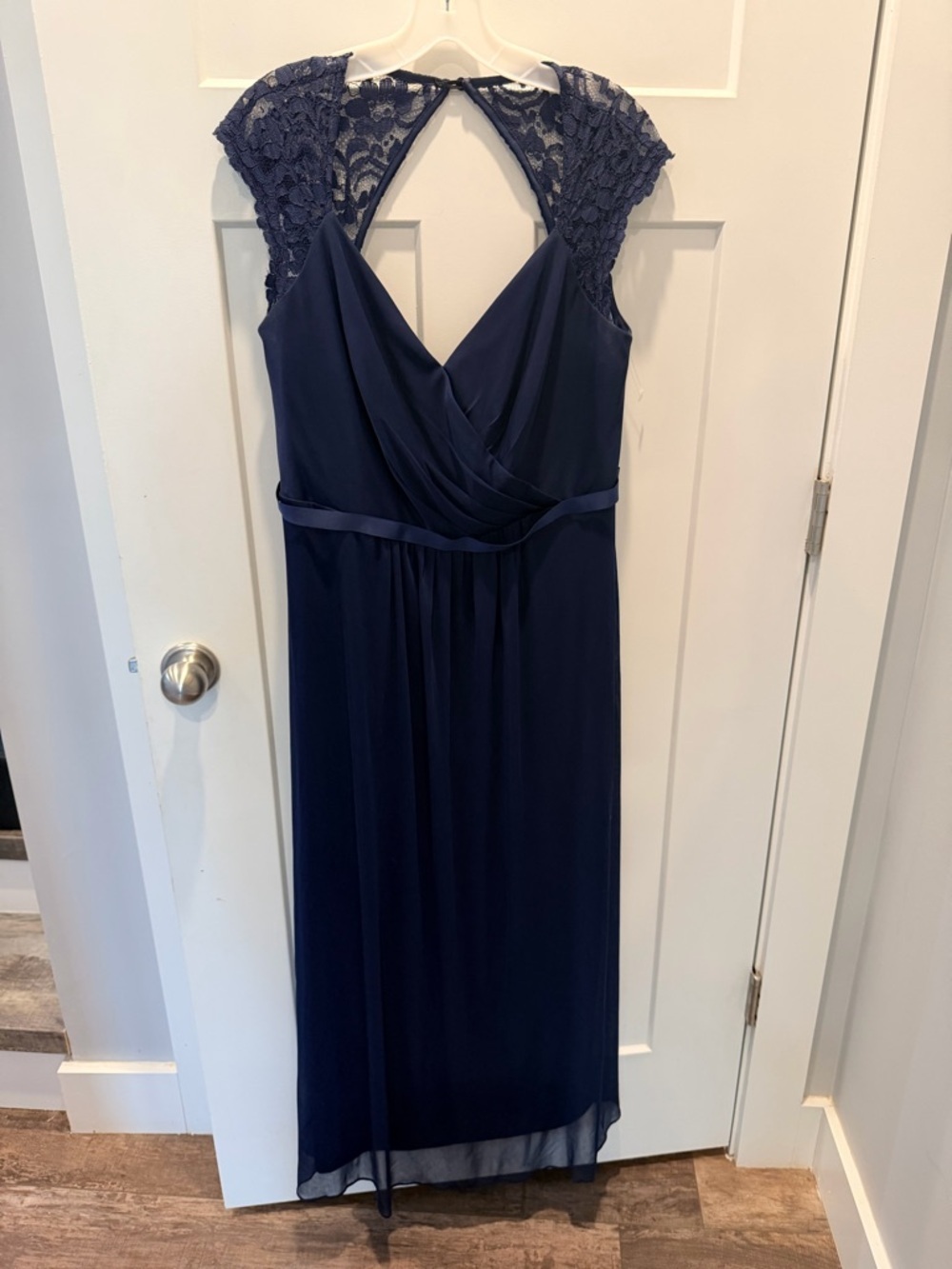 David’s Bridal Navy Lace Chiffon Dress Size 16 Formal Bridesmaid Wedding